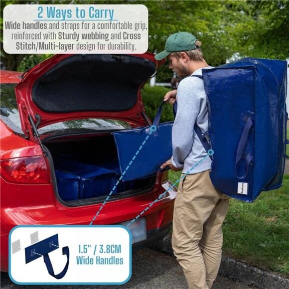 8 Pack Moving Bags w/Backpack Straps, Moving Boxes & Storage Bins Alternative - Picture 2 of 7